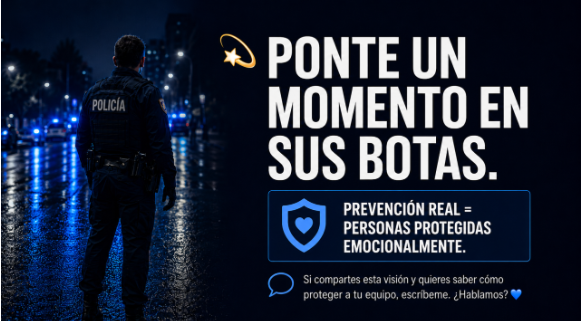 Agente de policía de espaldas mirando una calle mojada de noche